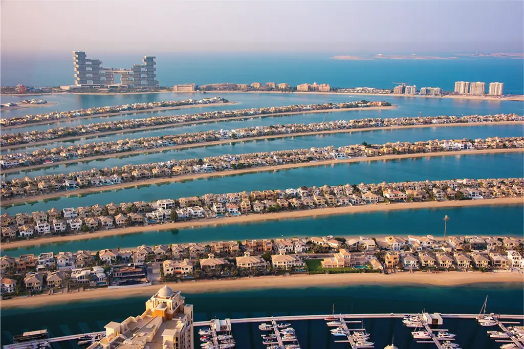 Dubai's ultra-luxury real estate skyline with modern architecture.